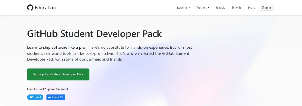 Github Student developer pack home page