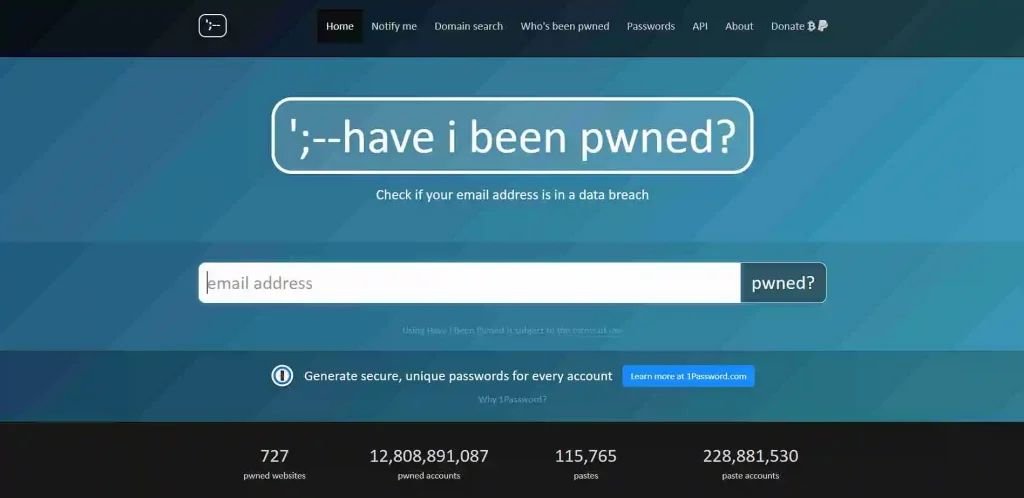 Have I been pwned homepage