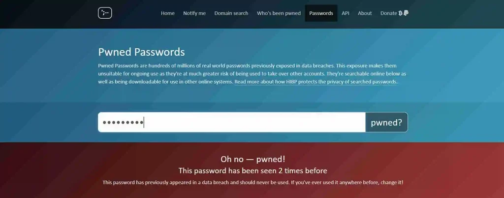 checking pwned passwords on Have I Been Pwned