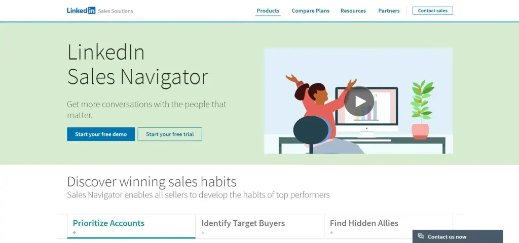 LinkedIn sales navigator homepage