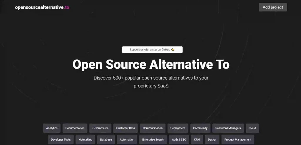 Search open source alternatives to your proprietary SaaS